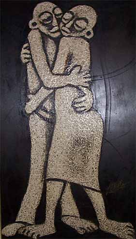 LS6723 Lucas SITHOLE "A big hug" 1967 acryl/board 123x071 cm