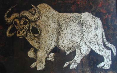 Lucas SITHOLE LS6818 "Buffalo" ("The bull"), 1968 - Acryl/paper - 062x105 cm