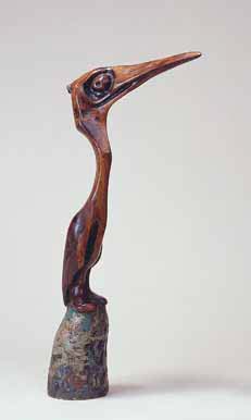 Lucas SITHOLE LS8509 "The good shepherd" ("Kingfisher"), 1985 - Wild olive wood from Swaziland on liquid steel base - 079x041x017 cm