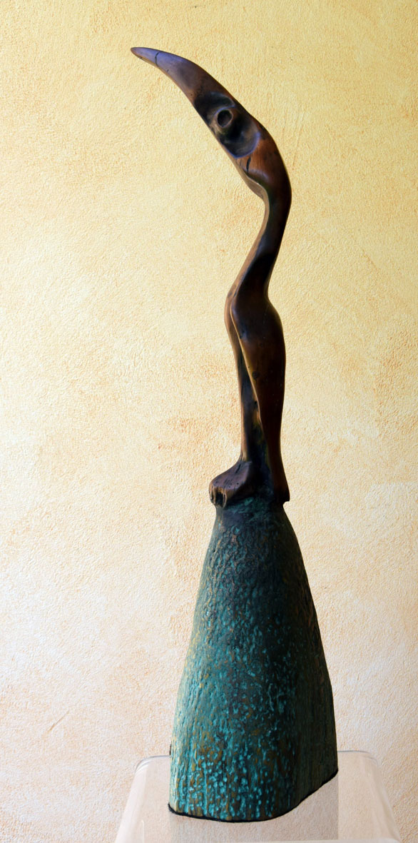 "Where have all the fish gone?", 1987 - Indigenous wood on tambotie base (with copper oxide applied) - 073x023x021 cm (left view)