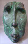 LS9303 Lucas SITHOLE "Head in green" 1993 Wood painted with copper oxide 057x029x039 cm