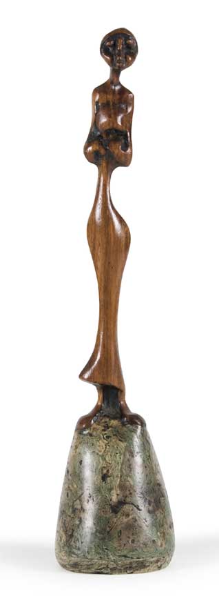 Lucas SITHOLE "Standing figure (?), 1974/1975 (Query "D") - mahogany on liquid steel base, 50cm H
